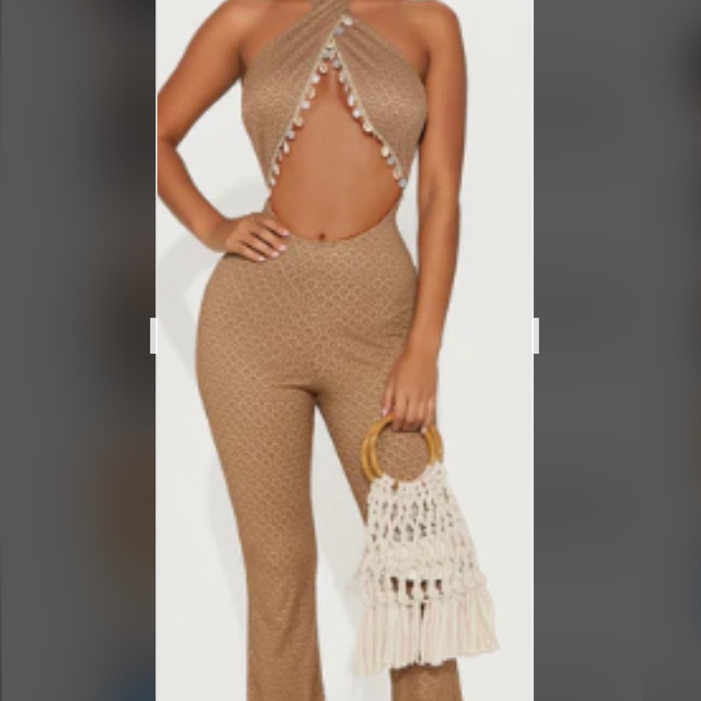 Elegant Tan Halter Jumpsuit